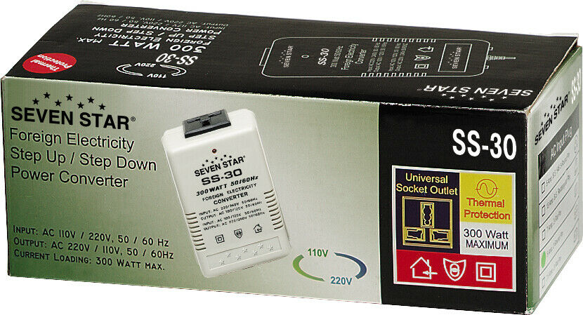 Seven Star SS30 300 Watt Voltage Converter with Safety Cut-Off 300w Max Step Up Down Power Transformer
