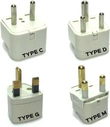 4-Pack Universal Travel Plug Adapters For Europe, India, Africa, UK, Hong Kong, Saudi Arabia - Type C,D,G,M, White