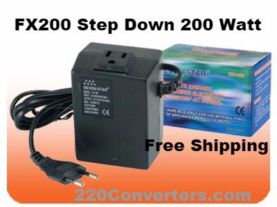 Seven Star FX200 200 W Watt Converter for American Electronics to use in Foreign Countries 220v to 110v 200 Watt