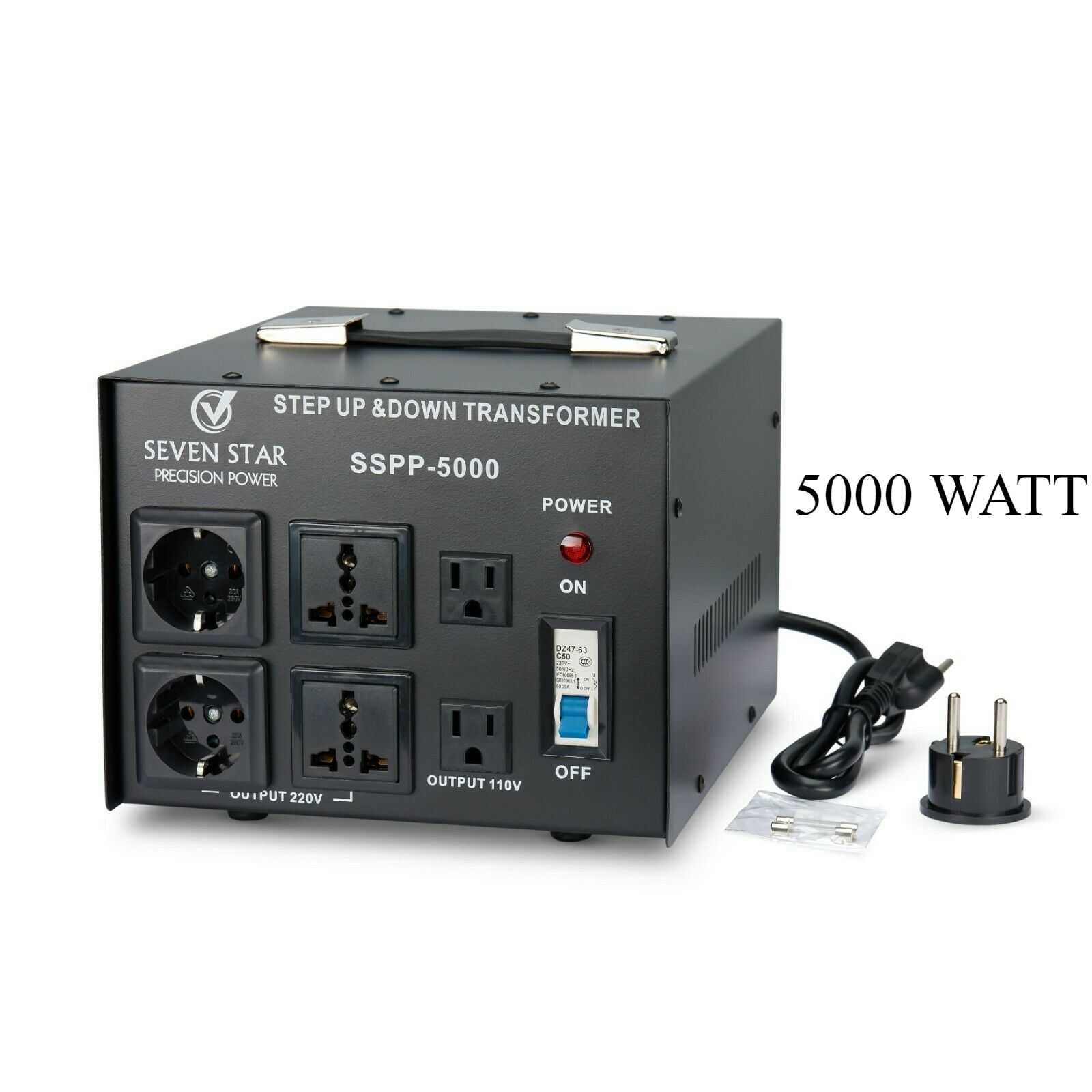 Simran AC-5000 Power Converter Voltage Transformer 110V to 220/240 Volt Black 5000 Watt 