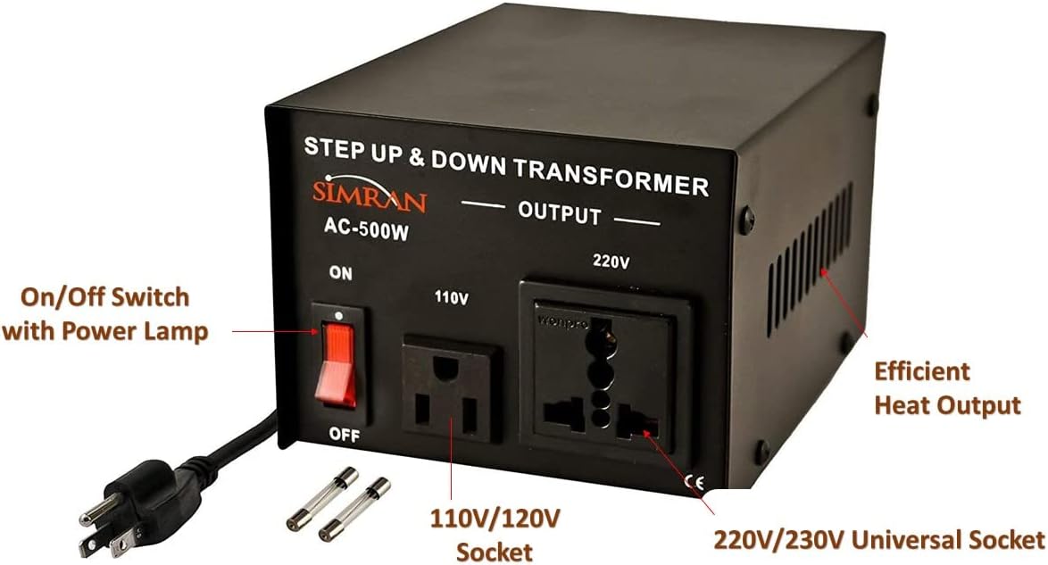 Simran AC-500 Watt Transformer, Heavy-Duty Voltage Converter, Step 