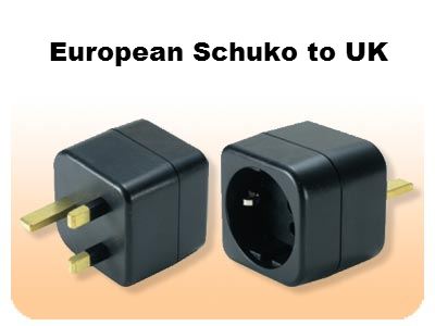 Unearthed Schuko Euro to UK 3 Pin Mains Fused Plug Converter Travel Adaptor 