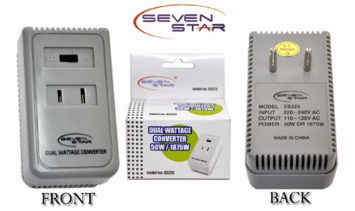 Seven Star SS225 Dual Wattage Converter 50-1875 Watts For Small USA Appliances to use in Foreign Countries