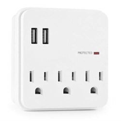 Seven Star SS504 3 Outlets Wall Tap Surge Protector with 2 USB Ports 110 Volt AC Power Plug