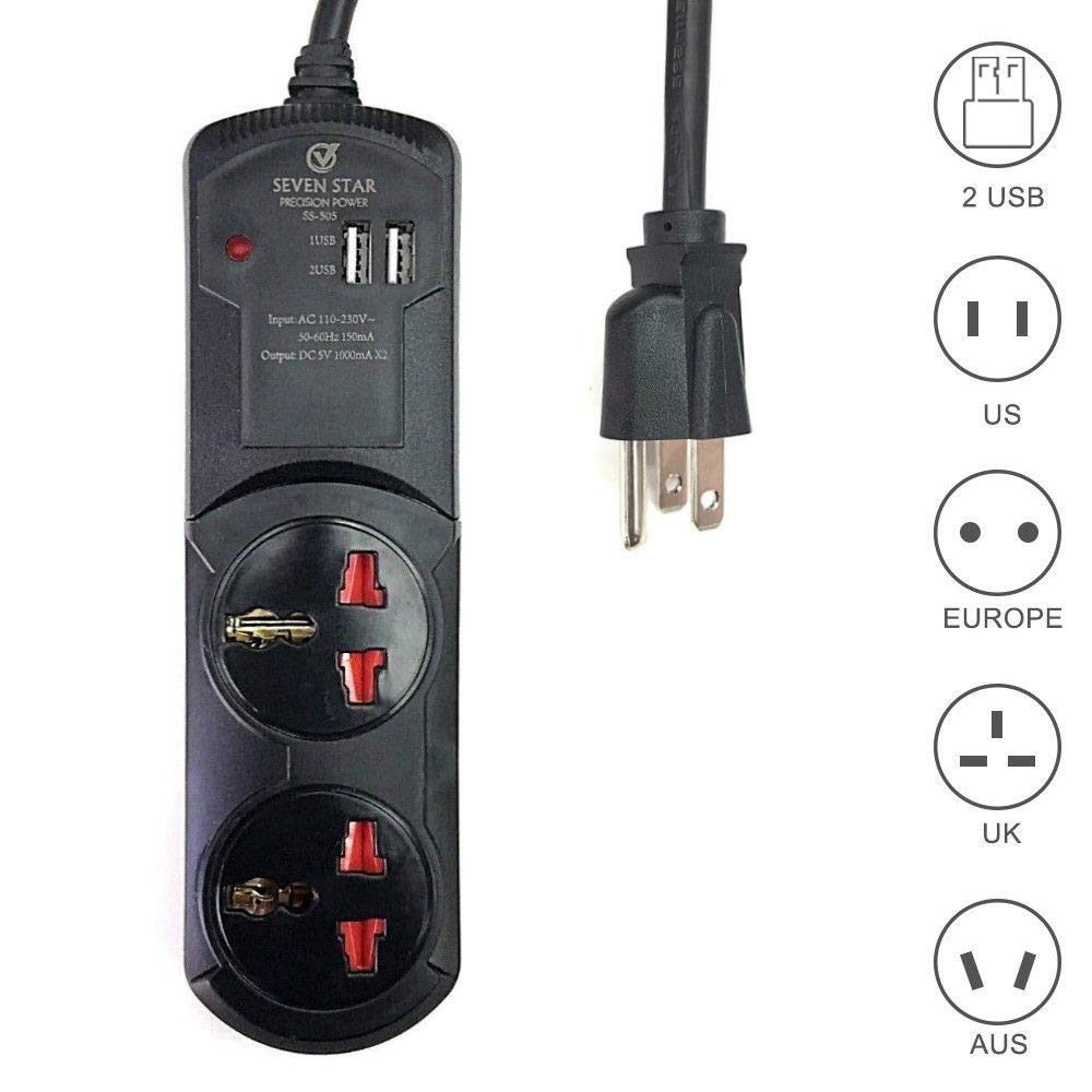 Seven Star SS505 Universal Surge Protector USB Ports 2A Quick Charging Outlet Travel Power Strip For Multiple Devices